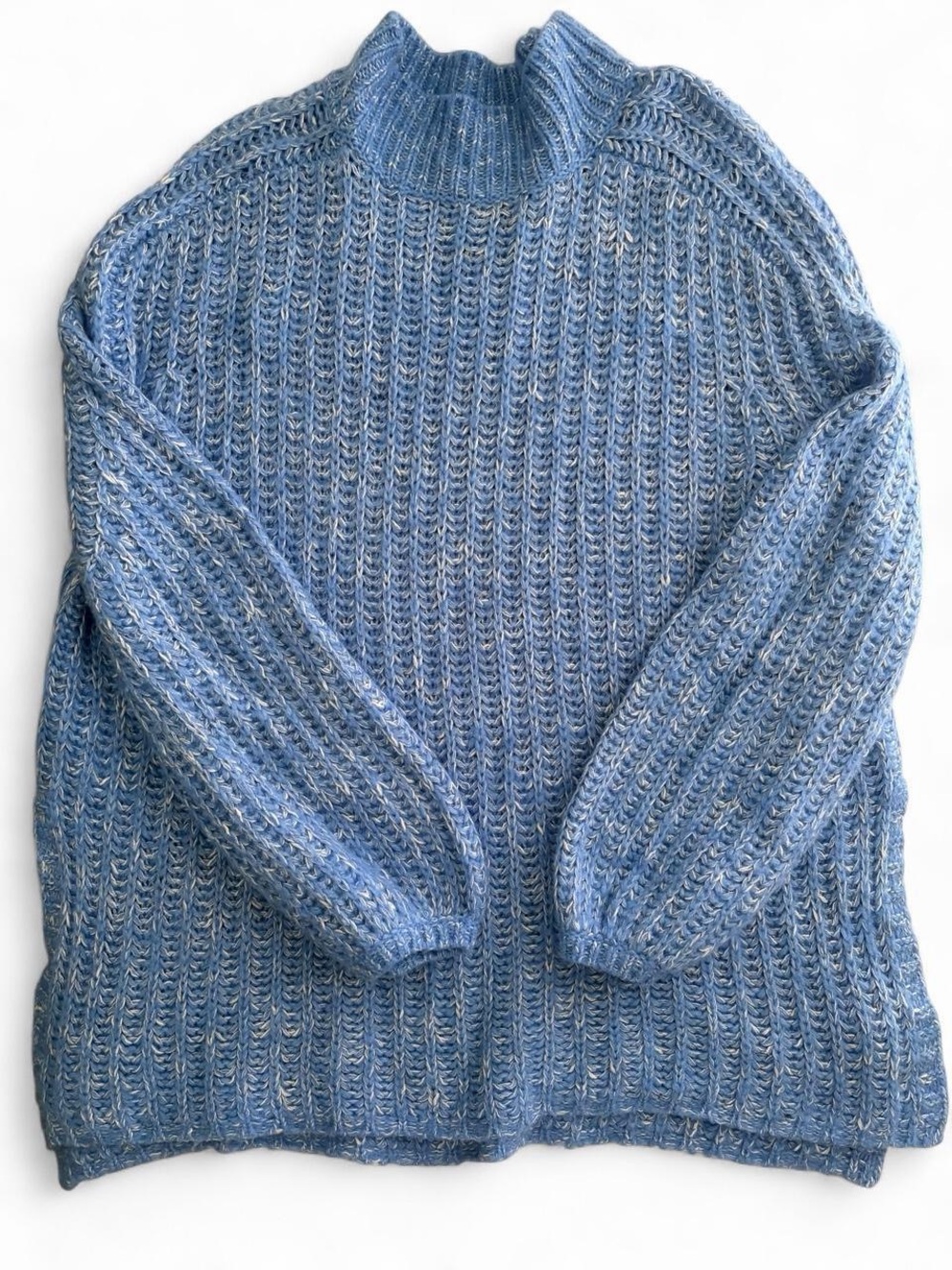 Anthropologie Pilcro Blue Marled Mock Neck Oversized Chunky Ribbed Knit Sweater - Picture 8 of 8